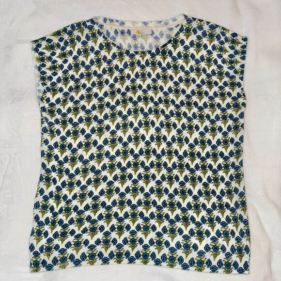 Boden Printed Crew Neck Knitted Sweater, Brunnera Blue Poppy Geo 4 EUC - Picture 9 of 10